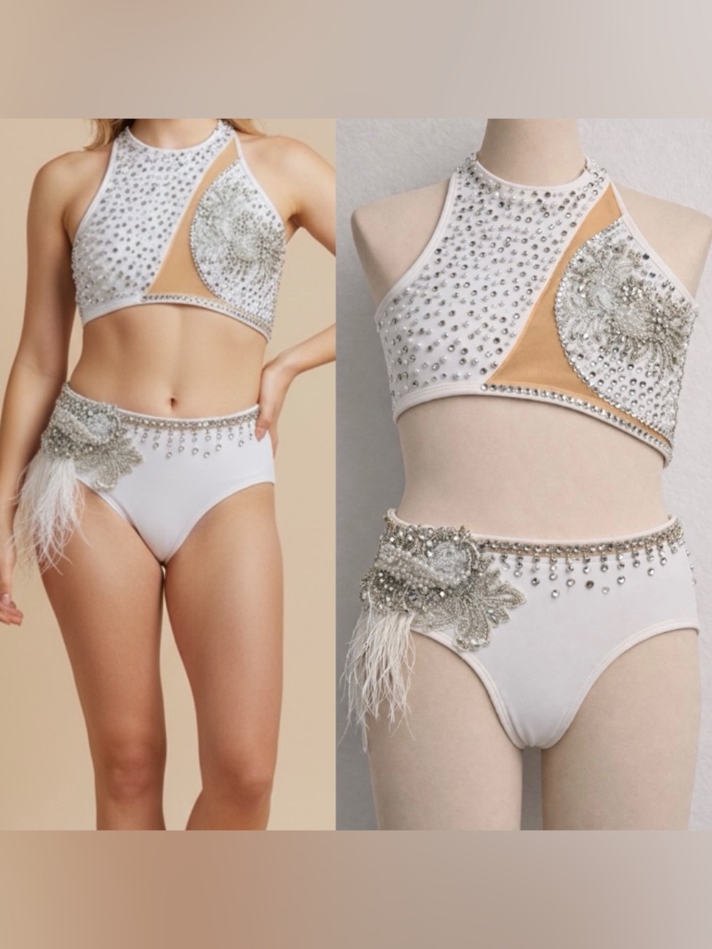 AA dance design costume solo white custom rhinestoned leotard LC-large child